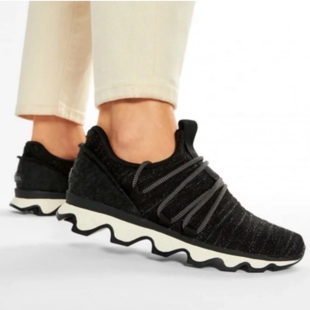 Sorel Running Shoes Size 8 Womens Black Kinetic Knit Lace Up Sneakers NL3227-011